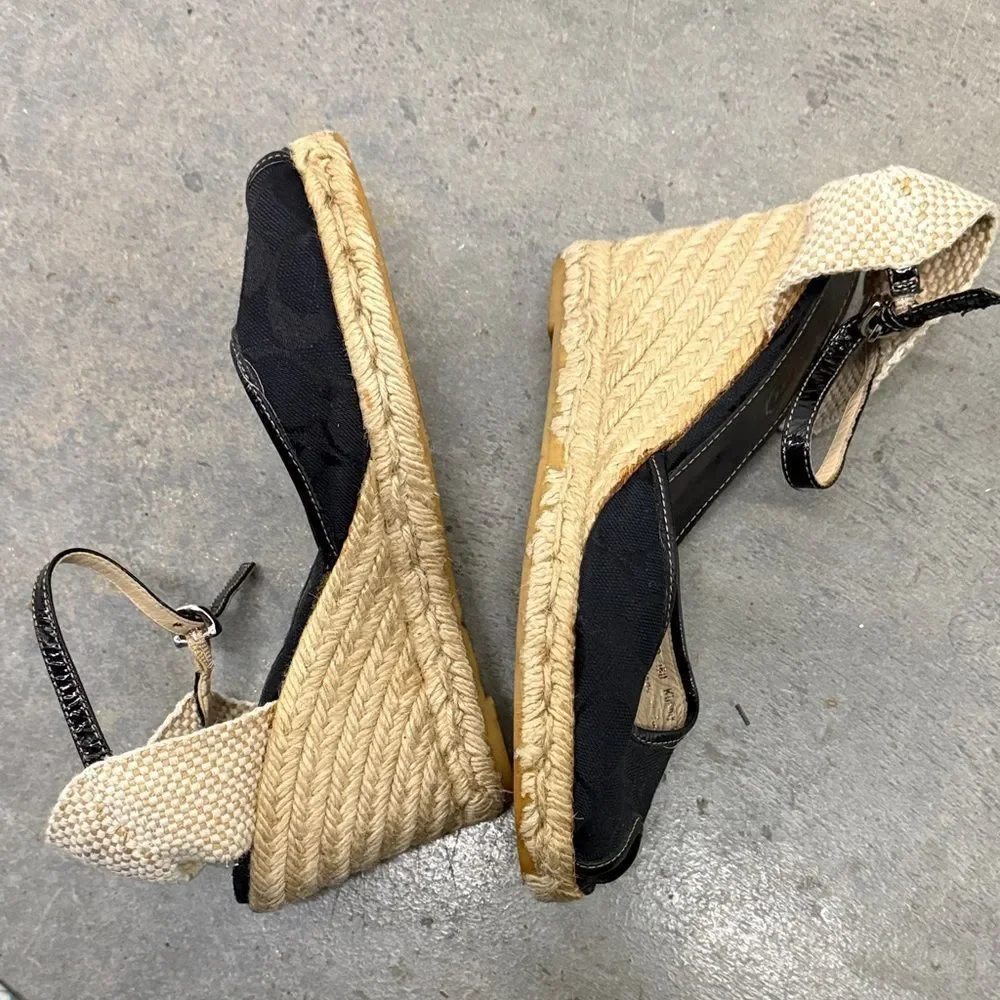 Coach Black and Tan Espadrille Sandals